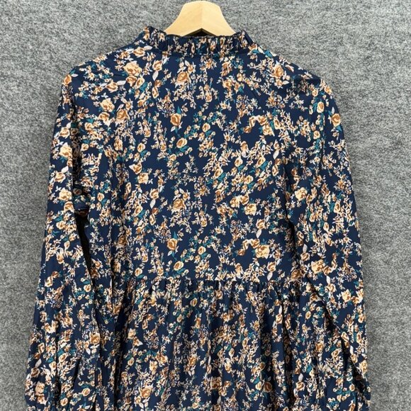 SheIn Dress Women S Small Blue Floral Shift Short V-Neck Long Sleeve Casual - Picture 4 of 8